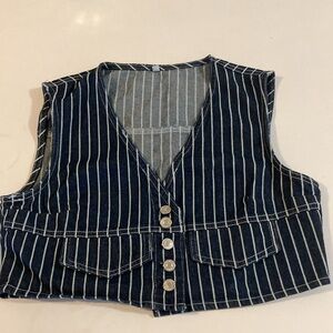 Denim jean pinstripe button up vest